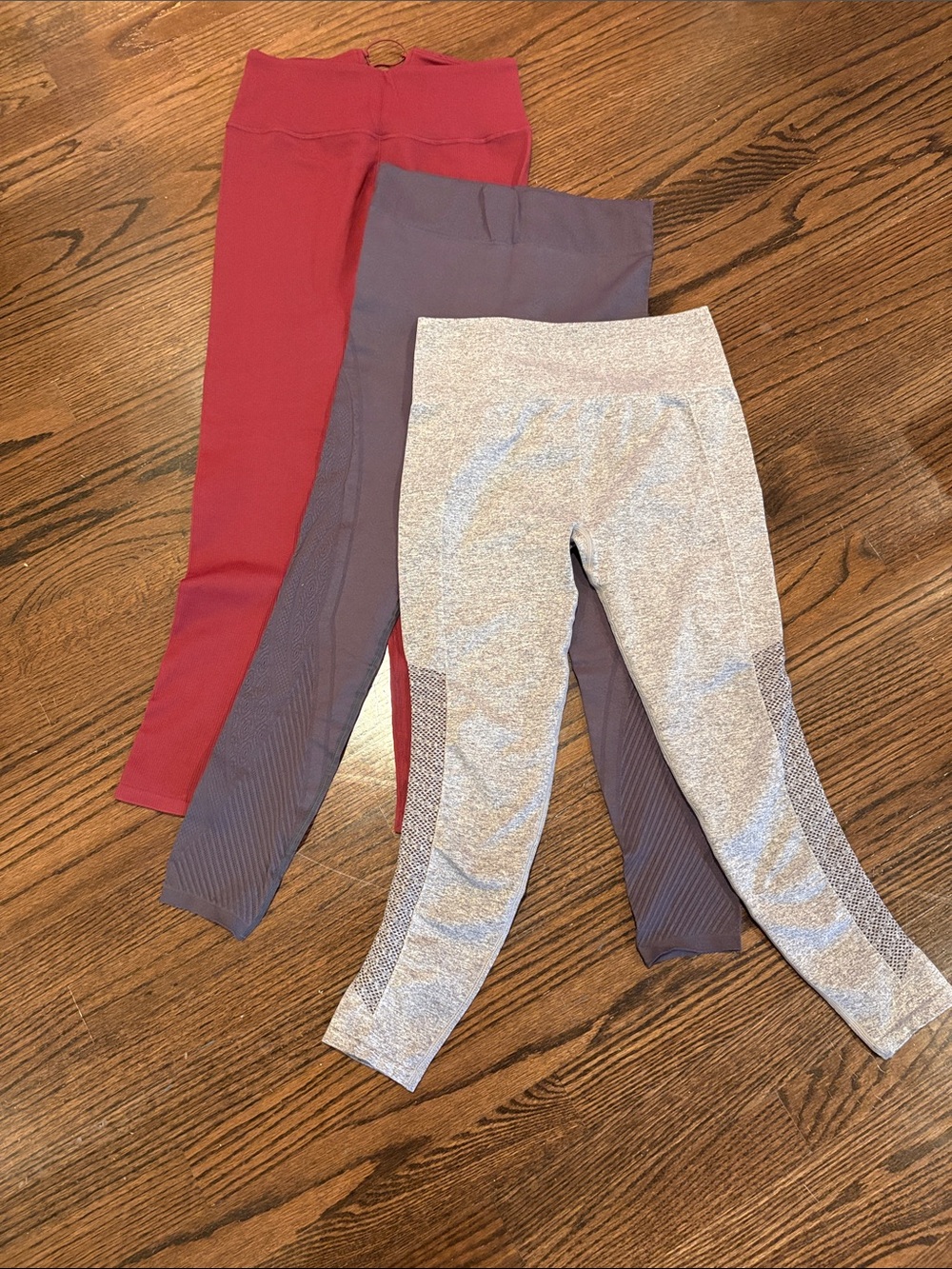 3 Pair Fabletics Leggings Pack - Red, Blue, and Silver